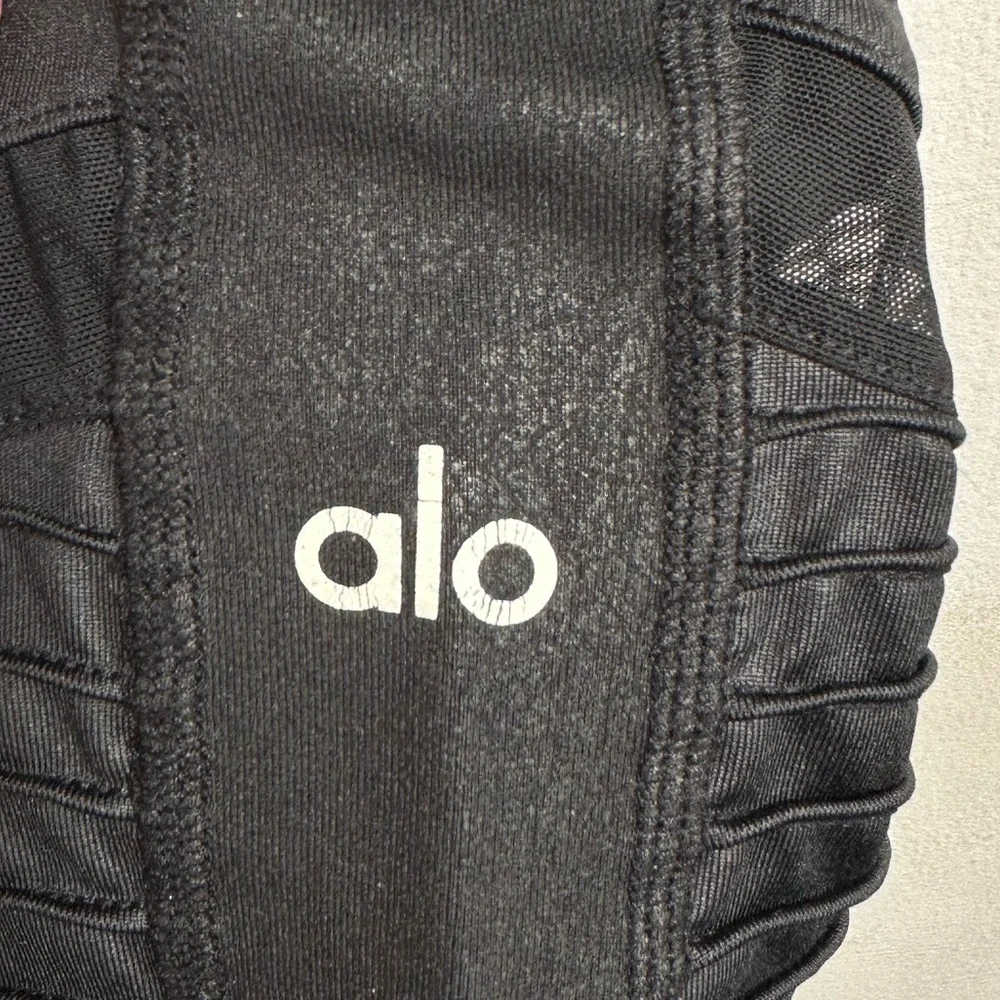 Alo Yoga High Waist Moto Leggings Black Glossy Womens Small Moto Mesh Athleisure